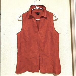 VIA SETA 100% Linen Womens Orange Burnt Sleeveless Collared Shirt Top size S